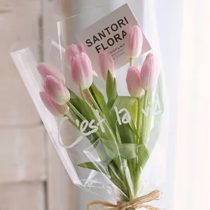 Trapezoidal Waterproof Clear Cellophane Flower Packaging Bags Minimalist English Printed Art Bouquet Gift Wrapping Supplies