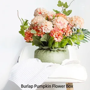 Caja de Flores de Lino con Forma de Calabaza Cesta de Arreglo Floral Impermeable Con Cordón para Boda Fiesta Hogar Regalo