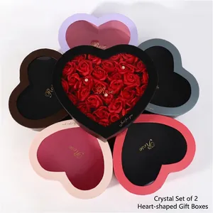 Lot de 2 Boîtes Cadeaux Fleurs en Forme de Cœur Avec Fenêtre Transparente Boîte en Carton Pour La Saint Valentin Mariage Anniversaire