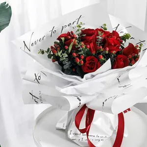 Waterproof pearlescent flower wrapping paper with elegant English script print design