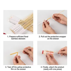 Instructional bamboo sticks for flower bouquet arrangements with adhesive nano-tape
