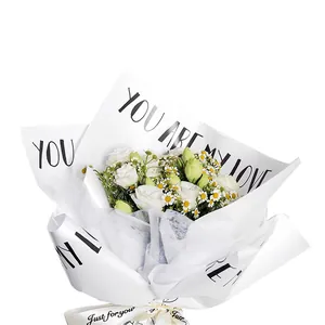Waterproof pearlescent flower wrapping paper with You Are My Love print and ribbon