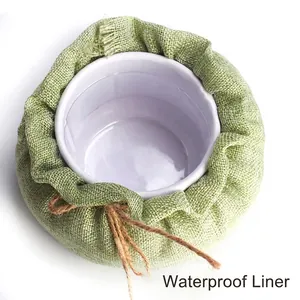Caja de flores de calabaza de lino verde con forro impermeable para bellos arreglos