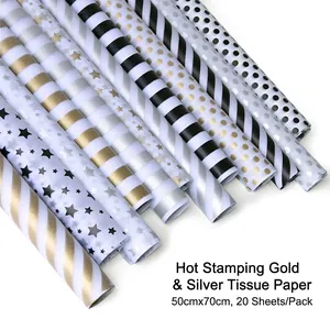 Carta Velina per Fiori con Stampa Oro Argento Carta da Imballaggio Geometrica Pois Stella Strisce Modello Bouquet Regalo Packaging Fai da Te Accessorio