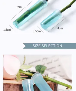 Detailed size specifications for clear blue plastic floral water tubes for fresh flowers