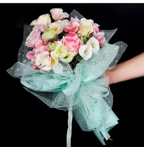 Tela de malla profesional con lentejuelas verde menta para envolver ramos de flores DIY