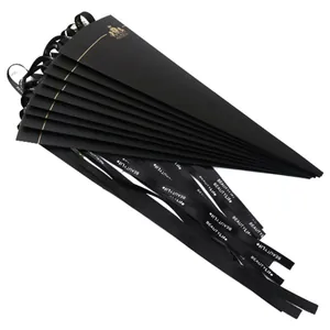 Elegant black single rose flower packaging boxes with gold foil and silk ribbons