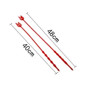 Detail view of 40cm and 48cm red plastic floral card holder sticks for flower arrangements