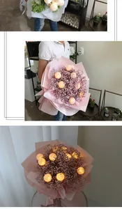 Exquisite Nahaufnahme von leuchtenden Baumwollkugel-Lichtern in einem rosa Trockenblumenstrauß