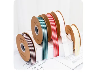 Assorted colorful vertical striped grosgrain ribbons for gift wrapping and flower packaging