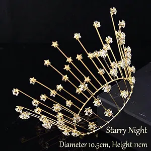 Close-up of golden bridal crown with radiating crystal stars for birthday celebration