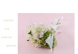Vue détaillée de la pellicule de cellophane transparente pour fleurs sur un fond rose tendre