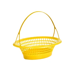 Yellow plastic memorial floral basket with handle for funeral flower arrangements