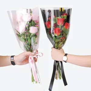 Love Rules Printed Flower Bouquet Packaging Bags Waterproof Opp Film Trapezoid Flower Wrapping Supplies For Valentine's Day Gift