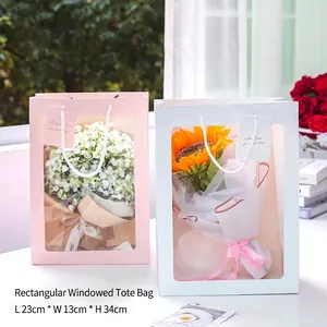 Elegante Cadeautassen Met Transparant Venster En Handvat Speciaal Papier Bloemenverpakking Tote Bag Voor Bruiloft Feest Verjaardag