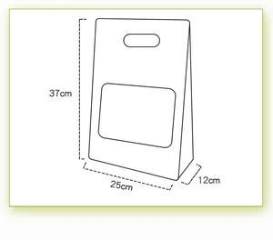 Technical size diagram for the floral gift paper box with 37cm height and 25cm width