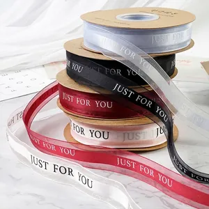 Rollos de cinta de organza decorativa de 2,5 cm con impresión Just For You para regalos