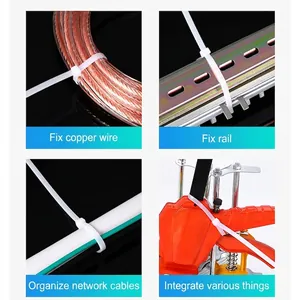 Self-locking nylon cable ties set showing multiple organization and fixing scenarios
