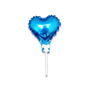 5-inch metallic blue heart-shaped foil balloon with white stick for party decoration
