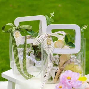 Borsa Regalo in PVC Trasparente Effetto Gelatina Impermeabile Confezione per Bouquet di Fiori Borsetta Portatile per Souvenir