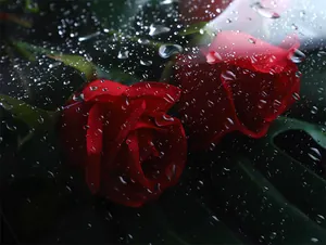 Détail du papier cadeau OPP transparent imperméable avec gouttes d'eau sur des roses