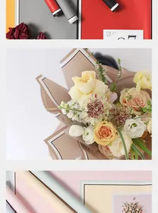 Elegant flower wrapping paper with frame border detail in multiple soft and vibrant tones.