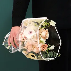 Elegant transparent OPP flower bouquet packaging bag with stylish white print design