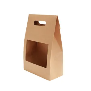 Eco-friendly brown kraft paper flower gift box with window and handle for floral arrangements