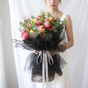 Schwarzes koreanisches Punkt-Netzgewebe für elegante Blumenstraußverpackungen und DIY