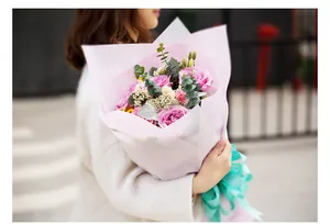 Pink matte waterproof flower wrapping paper with semi-transparent texture for bouquet.