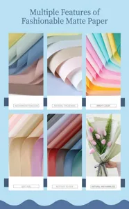 Detail view showing waterproof texture and color variety of matte floral wrapping paper