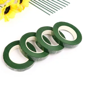 Dark green floral tape rolls with matching floral wires for DIY flower arrangements