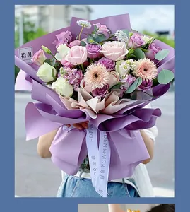 Close-up of elegant purple matte waterproof paper for wrapping flower bouquets
