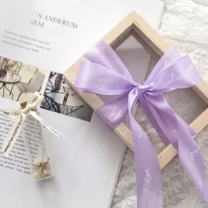 Σατέν κορδέλα λεβάντας 2,5 εκ. με στάμπα Forever Love για λουλούδια και δώρα DIY