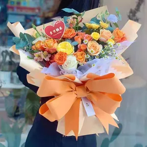 Grande fiocco decorativo arancione in stile coreano per confezionare bouquet di fiori freschi