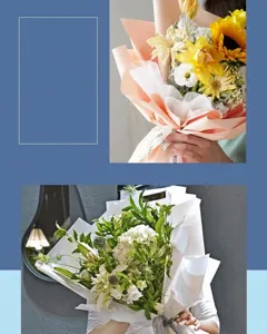 Macro detail of waterproof matte semi-transparent floral wrapping paper on bouquet