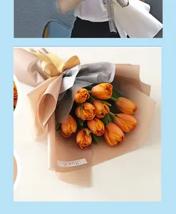 Semi-transparent matte wrapping paper for orange tulip bouquet decoration