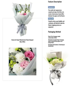 Detail view of waterproof frosted Han Su floral wrapping paper on flower bouquets