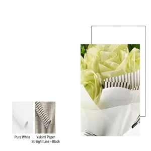 Detail view of waterproof Korean wrapping paper in white and black striped patterns.
