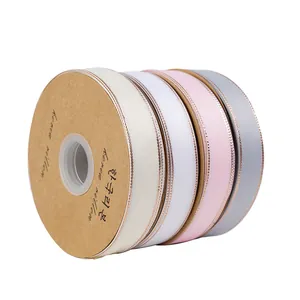 Set di nastri grosgrain da 2,5 cm con bordo dorato in crema, bianco e rosa