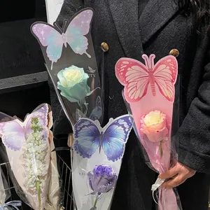 Schmetterling Einzelstiel Blumenverpackungstasche Kraftpapier OPP Transparent Verlauf Bouquet Hülle Für Valentinstag Hochzeit Party