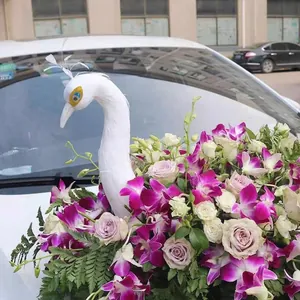 Cabeza de pavo real blanco artificial para arreglos florales y decoro de coche de boda