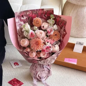 Papel de Embalaje de Flores Rosa Vintage Papel Kraft Impermeable Romántico Regalo San Valentín Material de Embalaje Floral