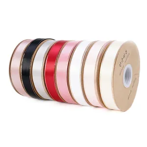 Rubans de satin à bord doré de 2,5 cm pour fleuriste, emballage cadeau et bricolage