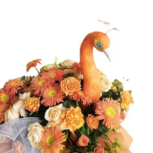 Cabeza de pavo real de imitación naranja para arreglos florales y cestas de flores