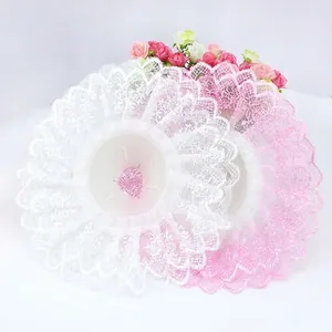 White and pink lace bridal bouquet holder for wedding flower arrangement