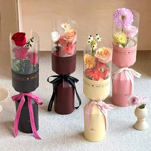 Set of 4 elegant single flower bouquet packaging boxes for Valentine DIY floral gifts