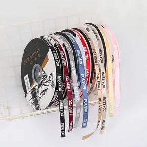 Elegante nastro per imballaggio fiori multicolore da 1 cm con stampa I MISS YOU