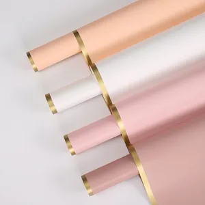 Waterproof Gold Edge Cynthia Paper Flower Wrapping Materials For Bouquet Rose Gift Matte Plastic Floral Decorations