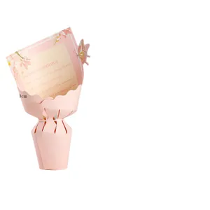 Pink integrated flower bouquet paper holder with floral patterns and butterfly